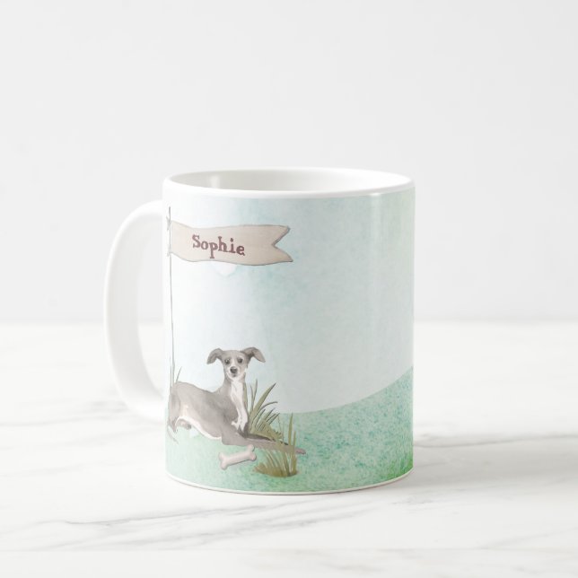 Custom Name Italian Greyhound Pet Dog Coffee Mug (Front Left)