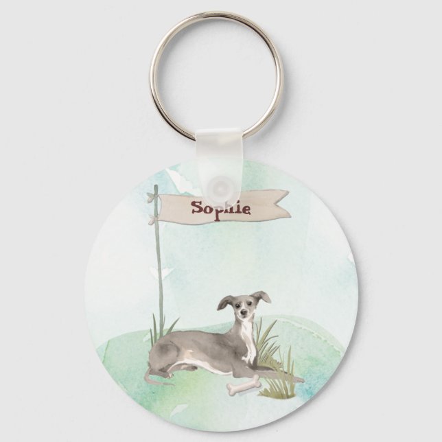 Custom Name Italian Greyhound Pet Dog Keychain (Front)