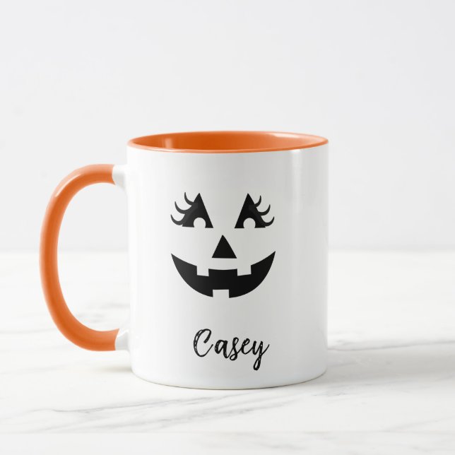 Custom Name Jack O' Lantern Girly  Mug (Left)
