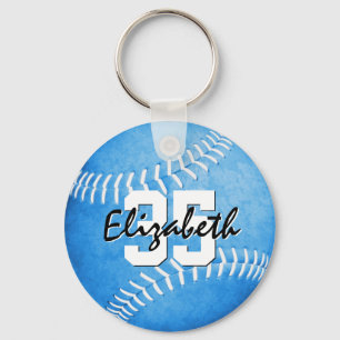 custom name jersey number girls blue softball keychain