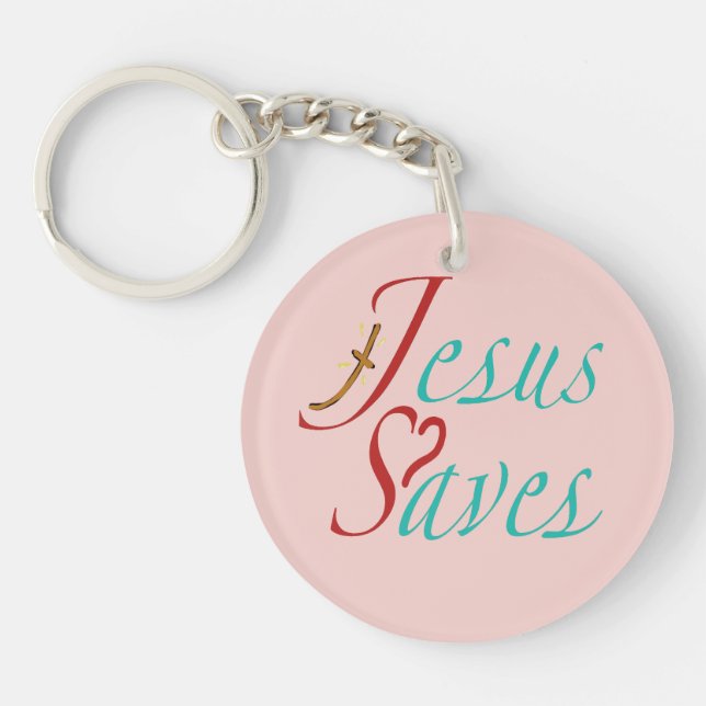 Custom Name Jesus Saves Christian Quote  Keychain (Front)