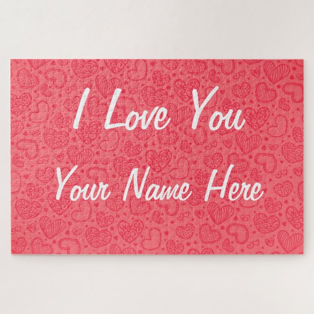 Custom Name Jigsaw Puzzle Hearts I Love You (Horizontal)