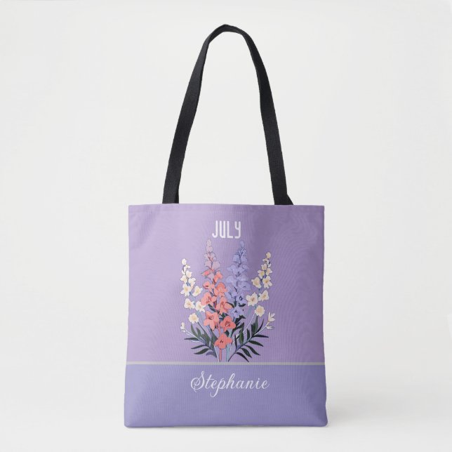 Custom Name July Birth Flower Tote Bag  (Front)