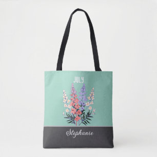 Custom Name July Birth Flower Tote Bag 