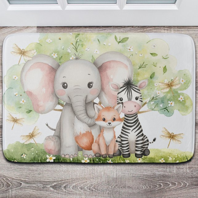 Custom Name Jungle Animals Dragonfly Bath Mat (Creator Uploaded)