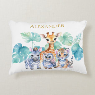 Custom Name Jungle Baby Zebra Giraffe and Tiger Accent Pillow