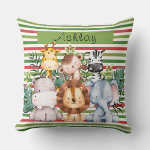 Custom Name Jungle Safari Animals Throw Pillow