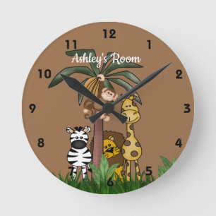 Custom Name Jungle Safari Round Clock