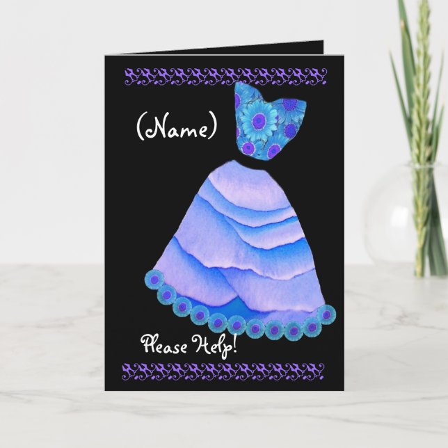 CUSTOM NAME Junior Bridesmaid  Invite BLUE Gown (Front)