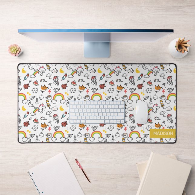 Custom Name Kawaii Pattern Desk Mat (Office 1)
