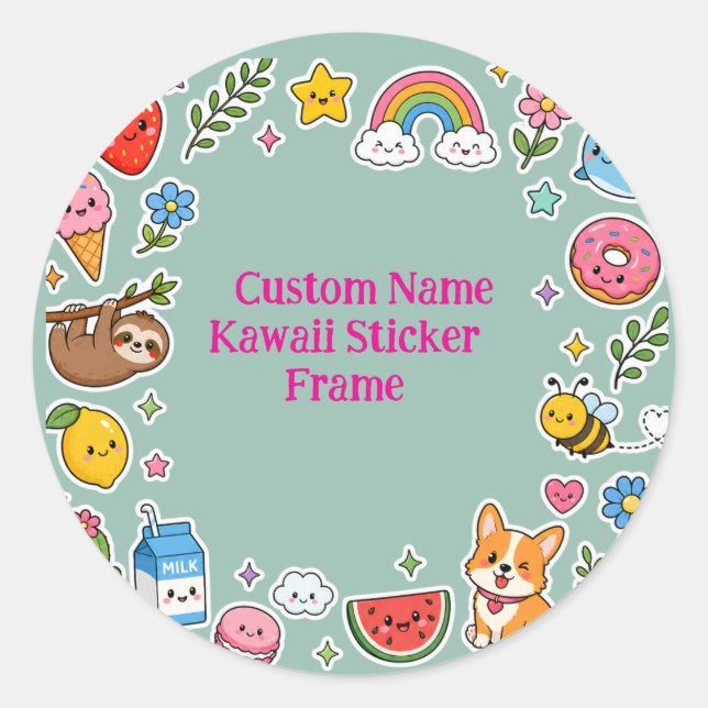 Custom Name Kawaii Sticker Frame (Front)