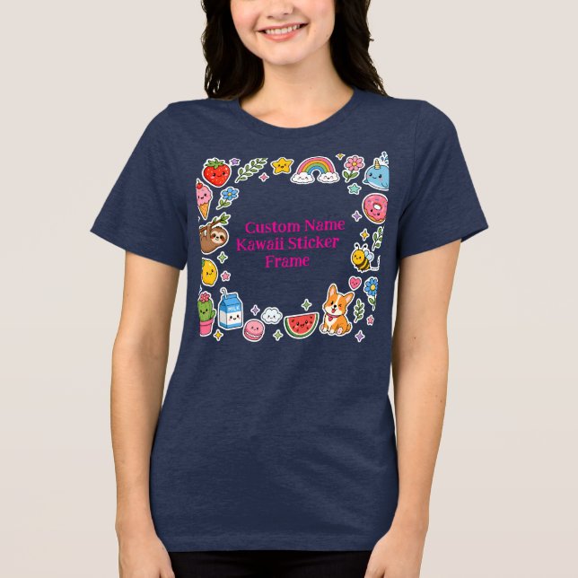 Custom Name Kawaii Sticker Frame Tri-Blend Shirt (Front)