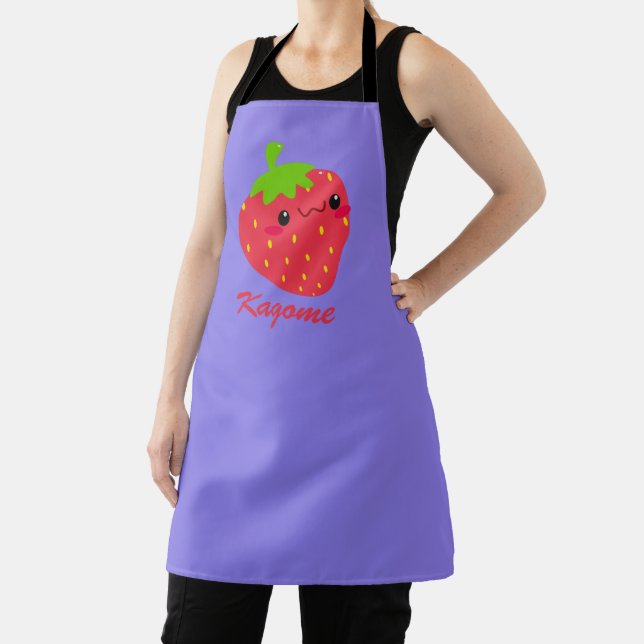 Custom Name Kawaii Strawberry Fine Apron (Insitu)
