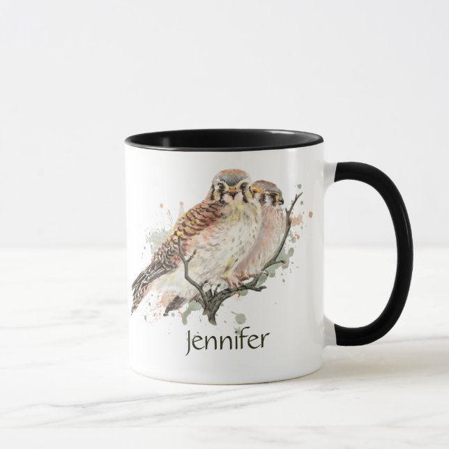 Custom Name Kestrel Bird Nature Art  Mug (Right)