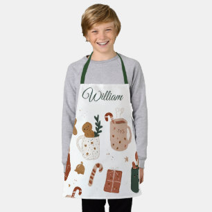 Custom Name Kids Apron Gingerbread & Holiday Cheer