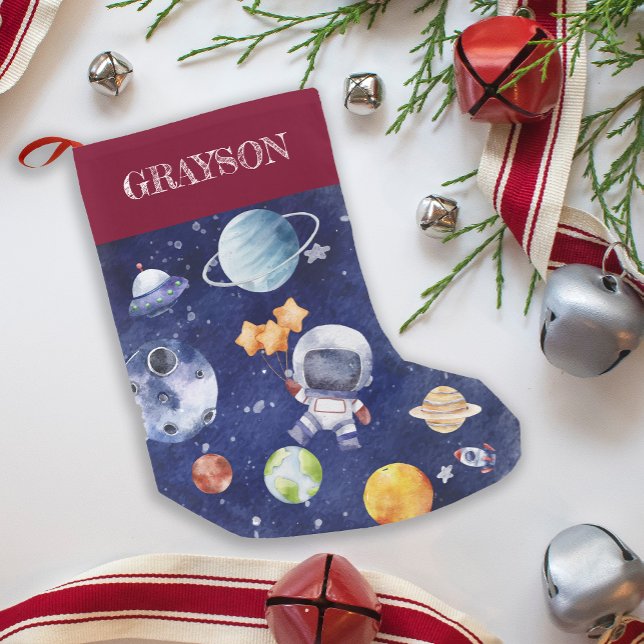 custom Name Kids Astronaut Galaxy Space Small Christmas Stocking (custom Name Kids Astronaut Galaxy Space Small Christmas Stocking)