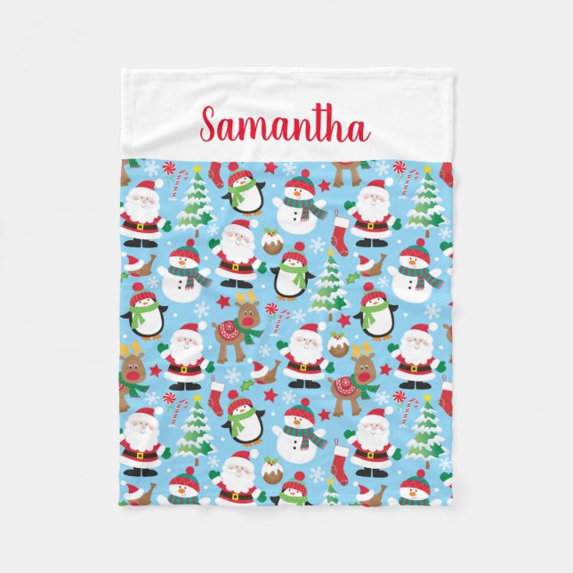 Custom Name Kids Christmas Personalized Fleece Blanket (Front)