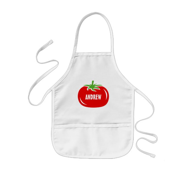 Custom name kids cooking apron with red tomato (Front)