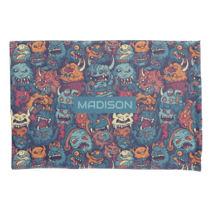 Custom Name Kids' Monster Pattern Pillowcase