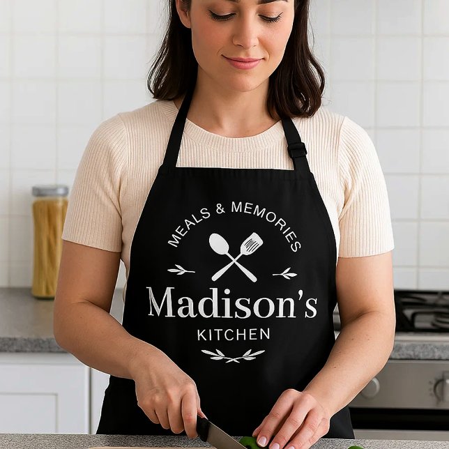 Custom Name Kitchen Apron with Meals and Memories  (Custom Name Kitchen Apron with Meals and Memories Design)