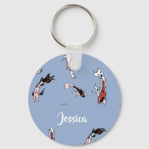 Custom name koi fish blue keychain