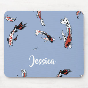 Custom name koi fish blue mouse pad