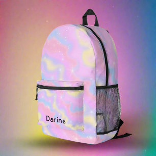 Custom Name l Colourful Sparkles Rainbow Girly Printed Backpack