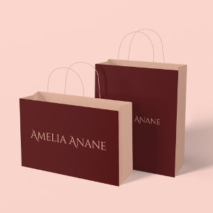 Custom Name l Elegant Dark Red & Blush Pink  Large Gift Bag