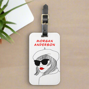 Custom Name l Linear Women Red & White Travel Luggage Tag