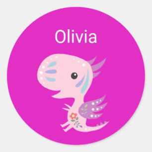 Custom Name Label Cute Dragon Girls School Sticker