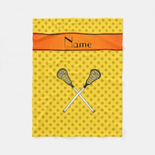 Custom name lacrosse sticks yellow polka dots fleece blanket
