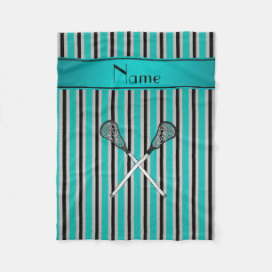 Custom name lacrosse turquoise silver stripes fleece blanket