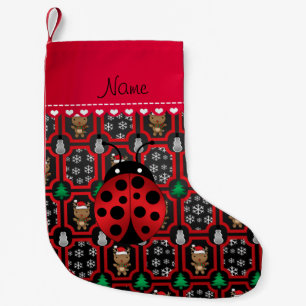Custom name ladybug black snowmen reindeer small christmas stocking
