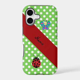 Custom name ladybug butterfly green polka dots