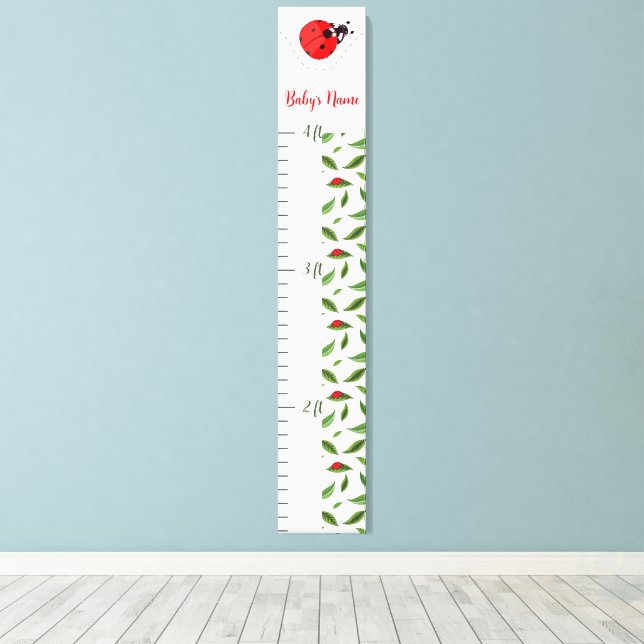 Custom Name Ladybug Growth Chart for Kids Canvas Print (Insitu(Wood Floor))