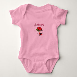 Custom Name Ladybug Pink Baby Bodysuit