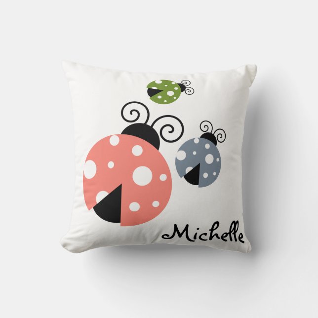 Custom Name Ladybug Spring Throw Pillow (Front)