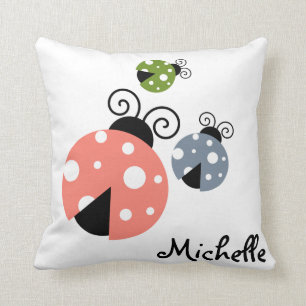 Custom Name Ladybug Spring Throw Pillow
