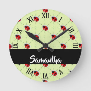 Custom name ladybugs pattern round clock