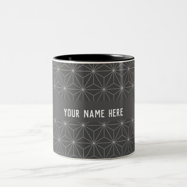 Custom Name Laser GeoMetric Grey White Classic Two-Tone Coffee Mug (Center)