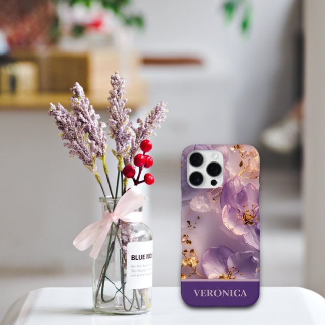 Custom Name Lavender Floral Gold Personalized iPhone Case (Creator Uploaded)