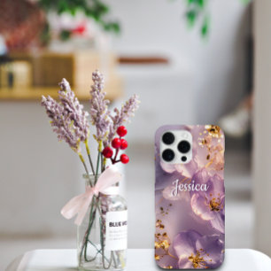 Custom Name Lavender Floral Gold Personalized iPhone 16 Pro Max Case