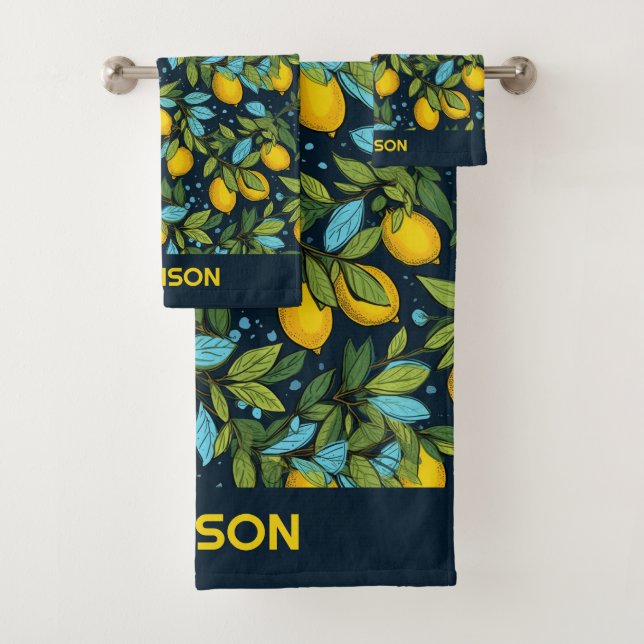 Custom Name Lemon Pattern Bath Towel Set (Insitu)