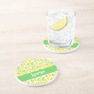 Custom name lemon pattern coaster