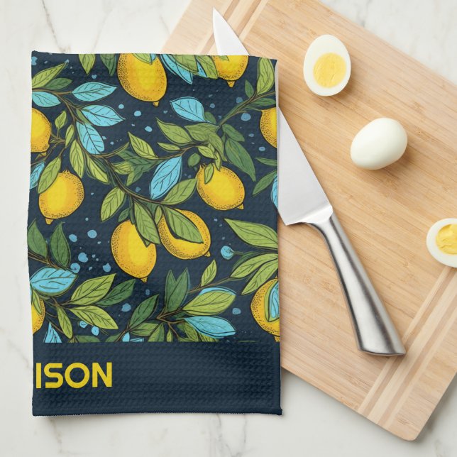 Custom Name Lemon Pattern Kitchen Towel (Quarter Fold)