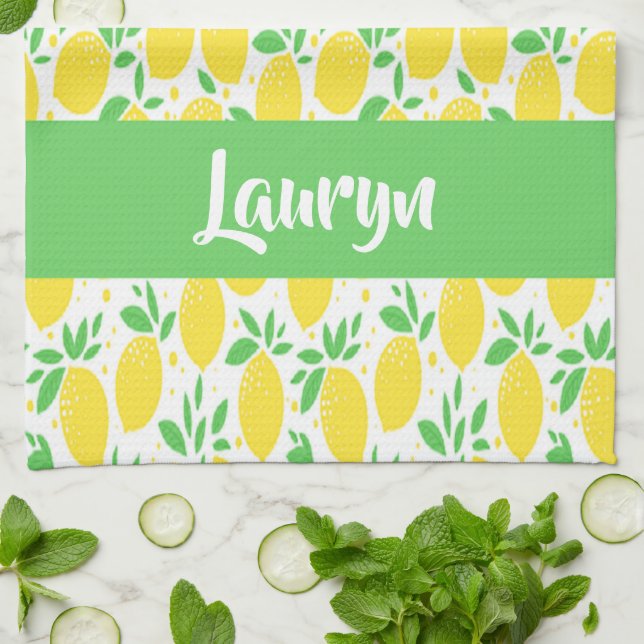 Custom name lemon pattern kitchen towel (Folded)
