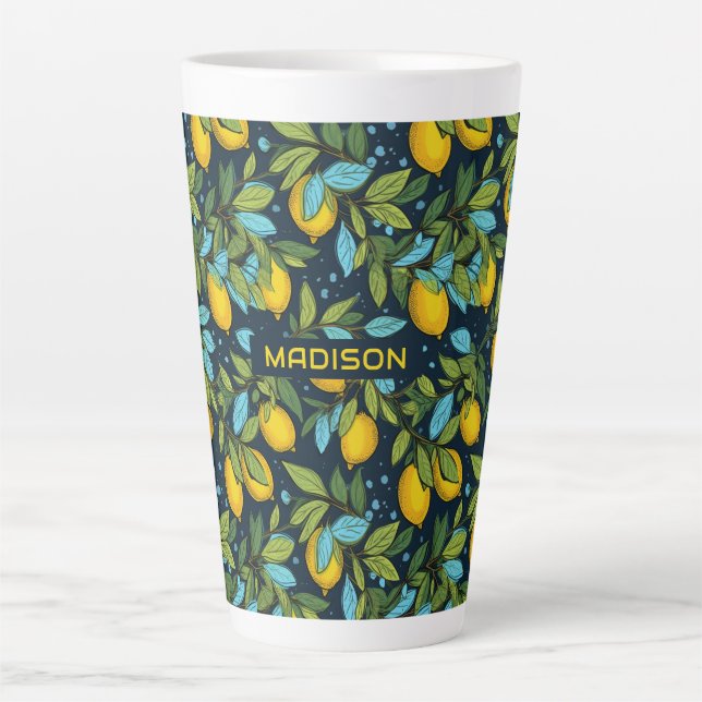 Custom Name Lemon Pattern Latte Mug (Front)
