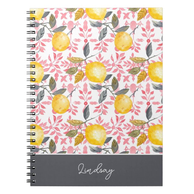 Custom Name Lemon Pattern Notebook Journal (Front)
