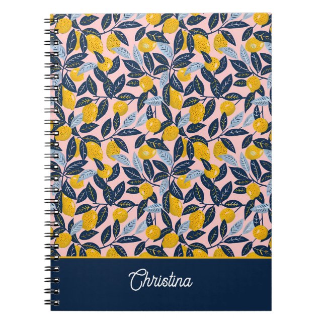 Custom Name Lemon Pattern Notebook Journal (Front)
