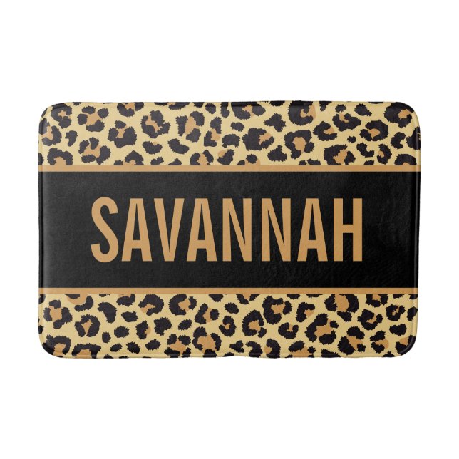 Custom Name Leopard Animal Print Pattern Classic Bath Mat (Front)